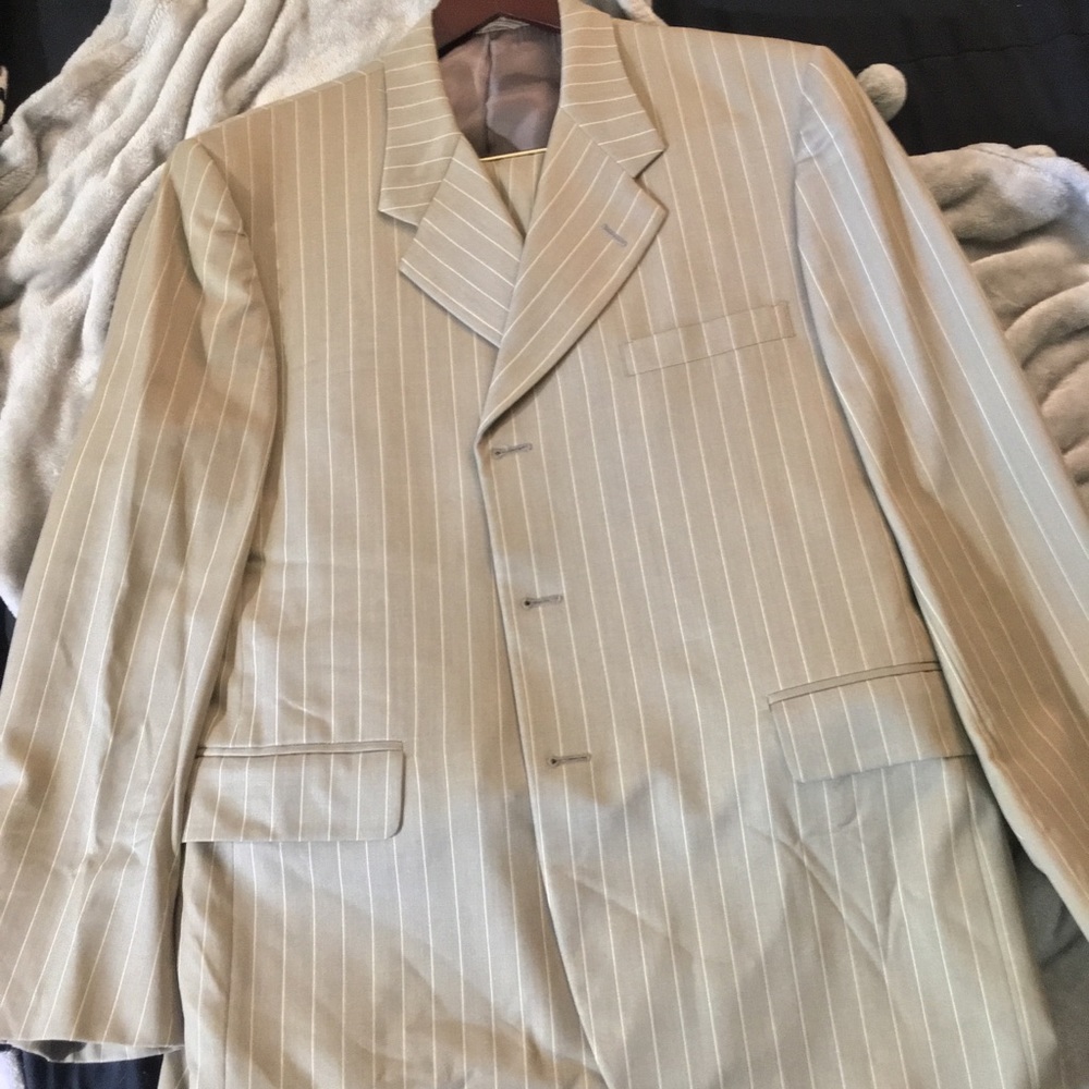 SAVILE ROW 2-Button Custom Pinstripe Tan Suit RARE